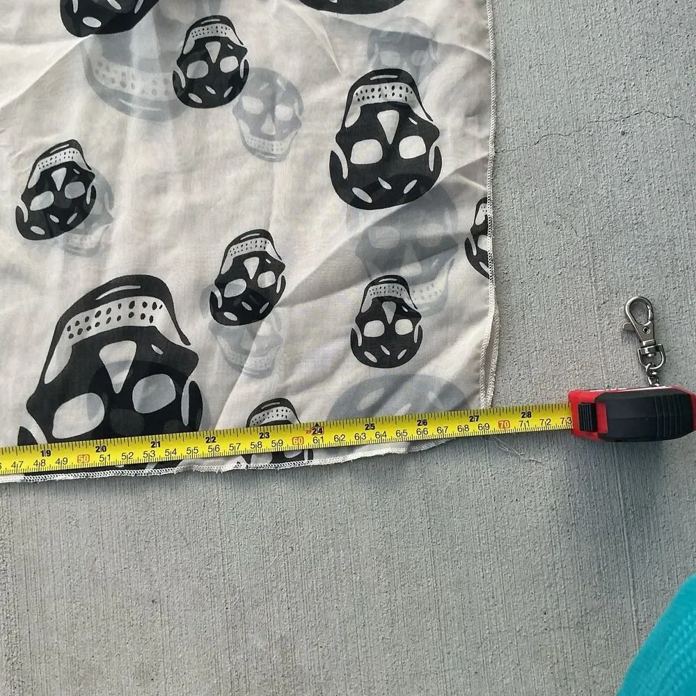 Honey Punch Skull Scarf Black White Sheer Extra Long 110” Gothic Punk